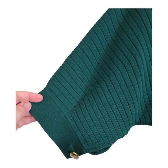 & Other Stories Green Fitted Rib Knit Midi Dress Puff Short Sleeve Medium Holida - Picture 5 of 8